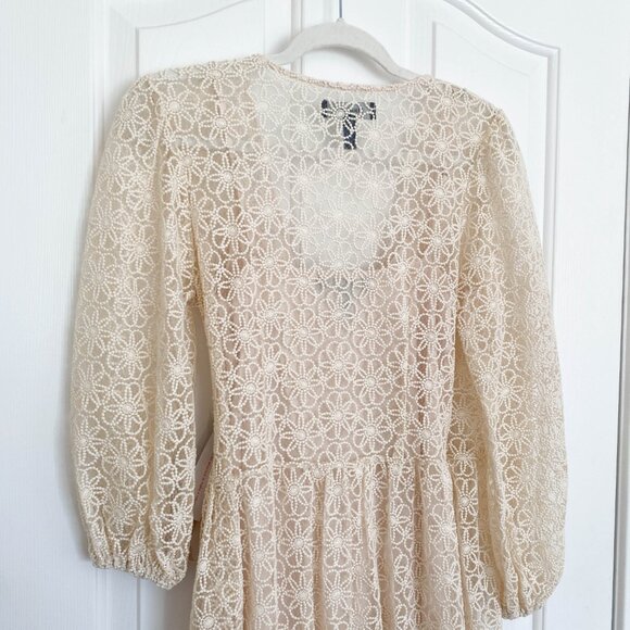 Modcloth Magic In The Air Floral Lace Wrap Dress Size Small Ivory Cream Boho - Picture 9 of 14